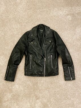 Topshop Black Faux Leather Moto Biker Jacket Women's Size 8 US / 12 UK